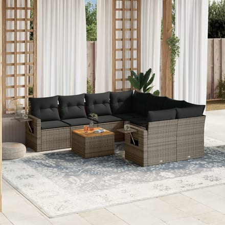 vidaXL - 9-delige - Loungeset - met - kussens - poly - rattan - grijs