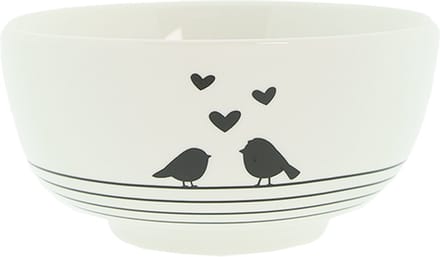 Clayre & Eef Soepkom 500 ml Wit Zwart Porselein Harten Vogels