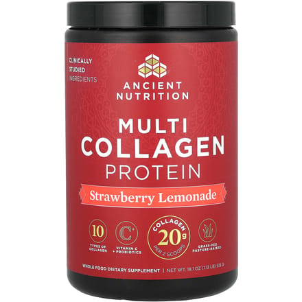 Ancient Nutrition, Total Collageen Eiwit, Aardbei Limonade, 1,18 lbs (535.5 g)
