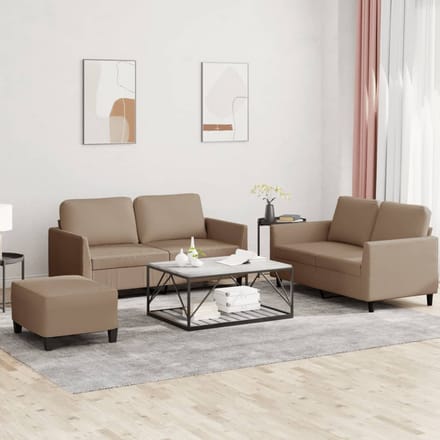 vidaXL - 3-delige - Loungeset - met - kussens - kunstleer - cappuccino