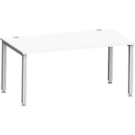 Bureau MODENA FLEX, rechthoekig, 4-poots vierkante buis, B 1600 x D 800 x H 720-820 mm, wit/wit aluminium