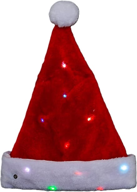 Feeric Kerstmuts - rood - met gekleurd LED verlichting - L30 x H30 cm - volwassenen - verlichte kerstmuts