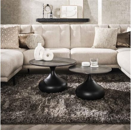 Salontafel Lucia set van 2 marmerlook - 3D zwart bruin