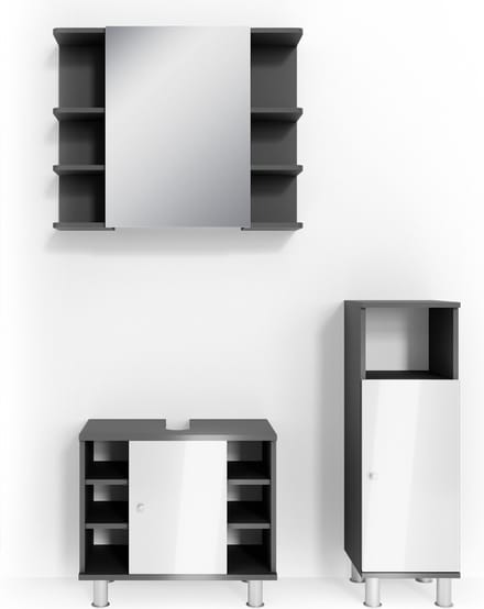 Vicco Badkamermeubel set Fynn, Antraciet, 3-delig