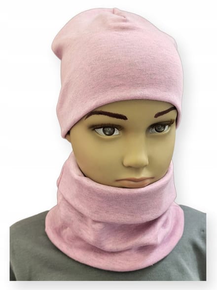 Dartomik - Kinder Set - Muts + Sjaalkraag - Roze Melange - Dubbele Laag