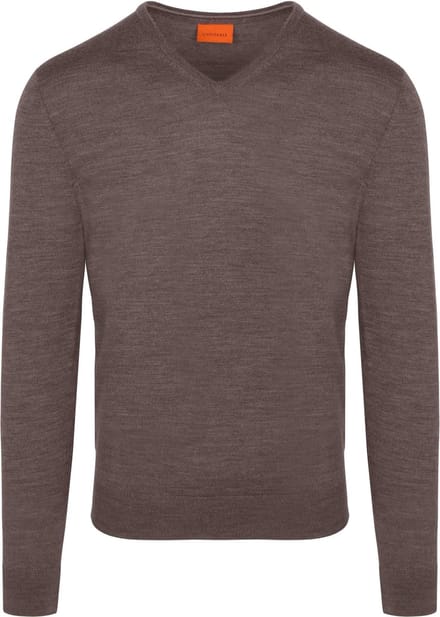 Suitable Merino Pullover V-Hals Taupe - Maat XXL - Heren