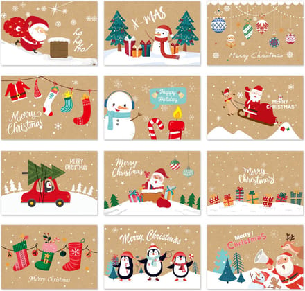 SUNMOOL Kerstkaarten - Wenskaarten - Gevouwen kaarten met enveloppen - 10x15cm - 24 Stuks - Type A