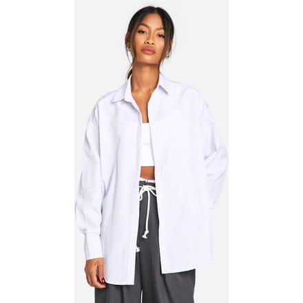 boohoo Dames Oversized Fijn Gestreept Shirt | White | Maat: 10