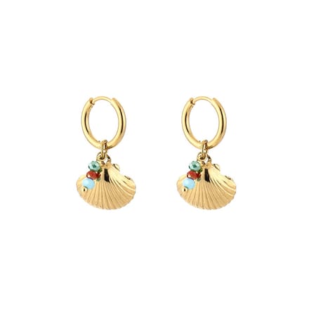 Oorbellen Schelpjes Goud - Gekleurde Steentjes - Oorringen - Stainless Steel