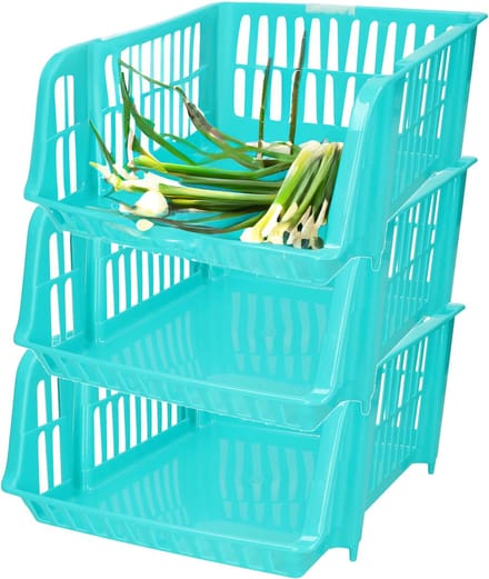Plasticforte Stapelbare opbergmand - 3x - Blauw - 20L - kunststof - 43 x 32 x 16 cm