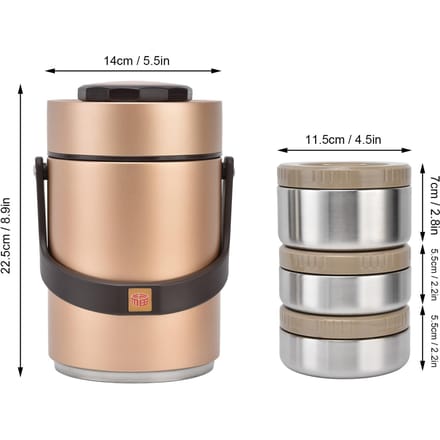 2000ml 304 Roestvrij Staal Vacuüm Isolatie Lunchbox Draagbare 3 Laags Vacuüm Geïsoleerde Thermoskan beige