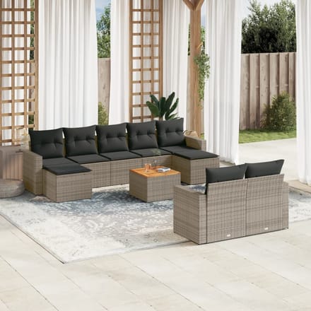 vidaXL - 10-delige - Loungeset - met - kussens - poly - rattan - grijs
