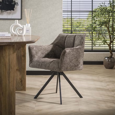 Dimehouse Eetkamerstoel Lino Chenille Stof Rich Taupe Draaibaar - Chenille - Scandinavisch & Basic