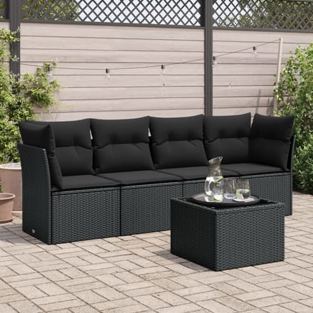 vidaXL - 5-delige - Loungeset - met - kussens - poly - rattan - zwart