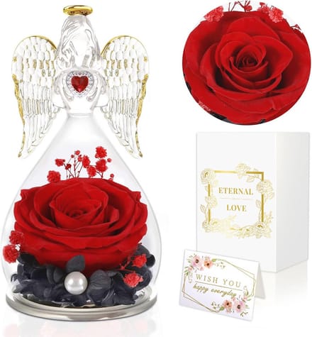 Eeuwige Roos Engel - Gedroogde bloem Geconserveerde roos - Cadeau geven - Echte roos in glas