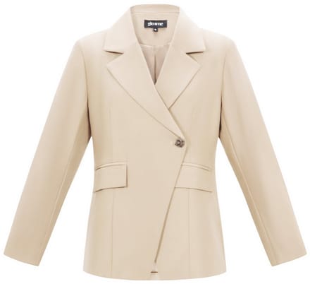 Comfortabele Geweven Polyester Dames Blazer met Dubbele Rij Knopen - Beige - Maat M