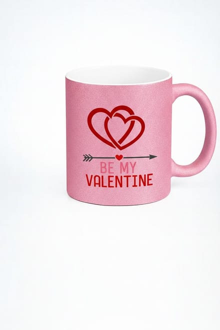 Valentijn Mok Roze Glitter met Hartjes en 'Be My Valentine' Tekst - Romantisch Cadeau