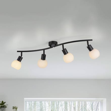JUST LIGHT. GmbH JUST LIGHT. Loki plafondlamp, 4-lamps, zwart, ijzer, glas