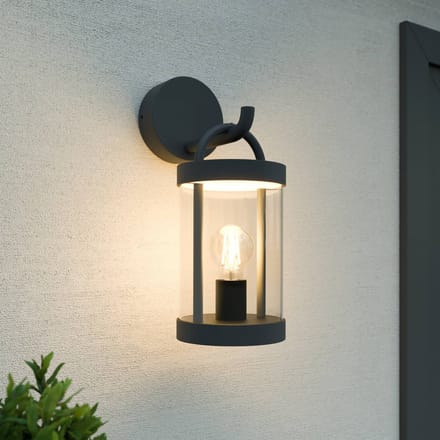 Lucande - Wandlamp buiten - 1licht - Aluminium, glas - H: 36.5 cm - E27 - donkergrijs, transparant