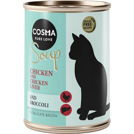 12x100g Soup Kipfilet met Kippenlever en Broccoli Cosma Kattenvoer
