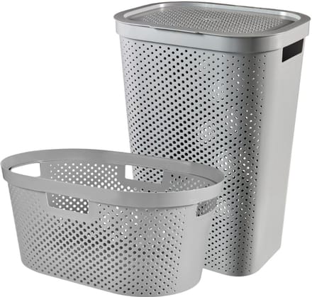 Curver Infinity Recycled Wasmand met deksel 60L + Wasmand 40L - Grijs