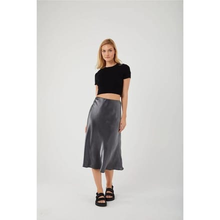 Satin Midi Rok met Elastische Taille