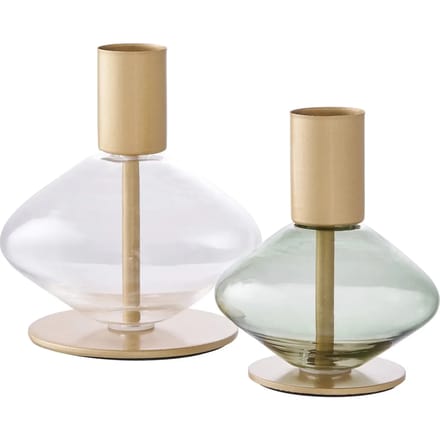 Kaarshouder - Goud/groen, helder, glas en metaal - Set van 2