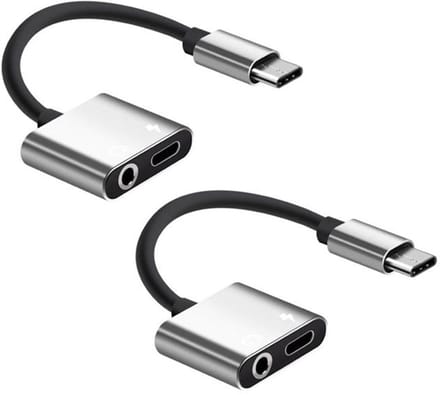 LISM-2-in-1 Type-C naar 3,5 mm hoofdtelefoonaansluiting adapter/oplader, Aux audio hoofdtelefoon - zilver