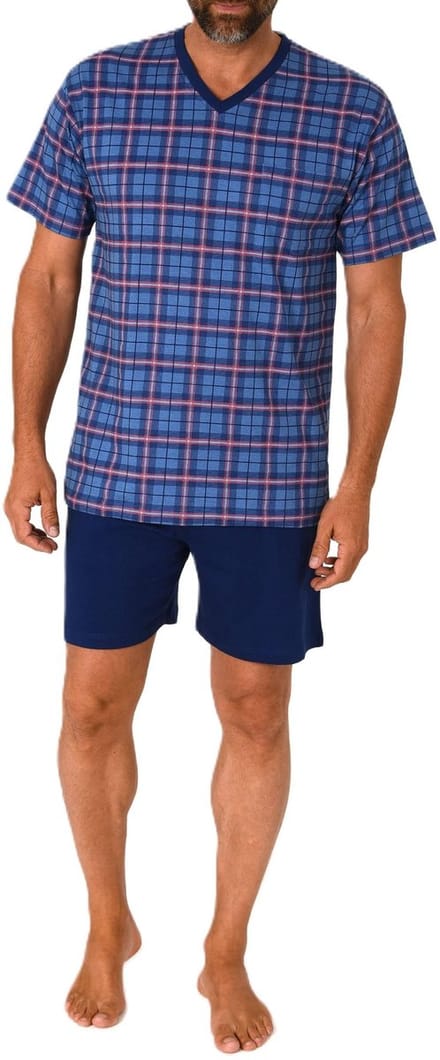 Herenpyjama Shorty met korte mouw en geruite bovenzijde