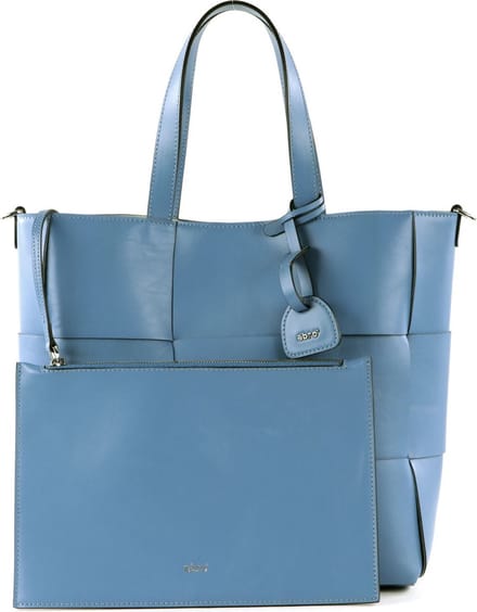 abro Leren Schoudertas Leather Artemide Shopper Chessboard Small Dreamblue Blauw