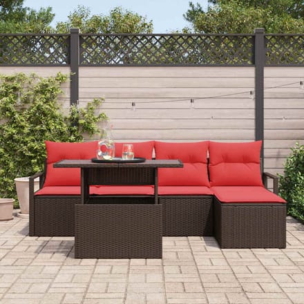 vidaXL - Tuinbank - Set - 6 - st - Bruin - en - Rood - poly - rattan