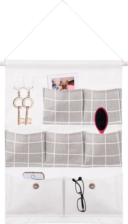 Springos Hangende Organizer Opberger - Kinderkamer - 7 zakken - Wit-Grijs
