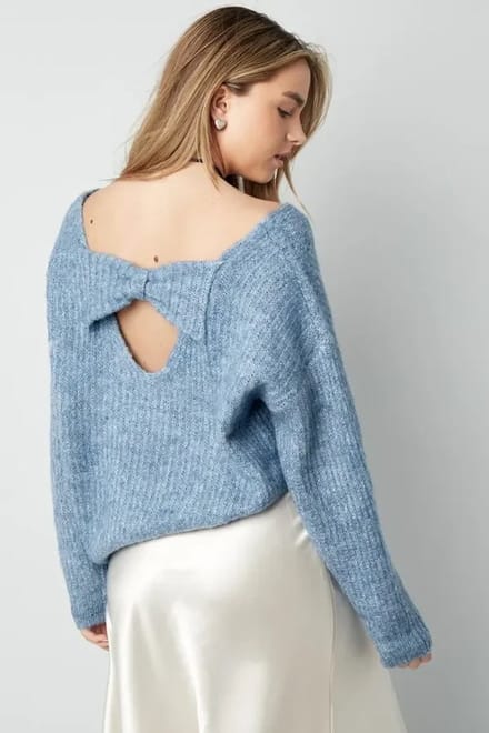 Yehwang - Trui Met Strik - Blauw - Maat S/M