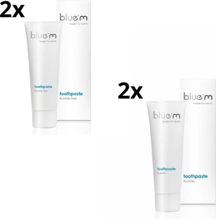BlueM Tandpasta Voordeelpakket - 4x 75 ml (2x zonder fluoride + 2x met fluoride (Perio Care))
