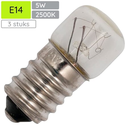 Signaallamp E14 60V 5W - 83 mAh - 3 stuks - T16 Gloeilamp Ø16mm - 35mm - 2500K - Dimbaar