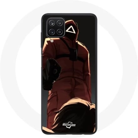 Samsung Galaxy A12 Hoesje Inktvis Game Rode Soldaat met Driehoeksmasker rood