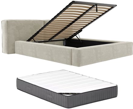 Vente-unique Bed met opbergruimte stof beige 140 x 190 cm
