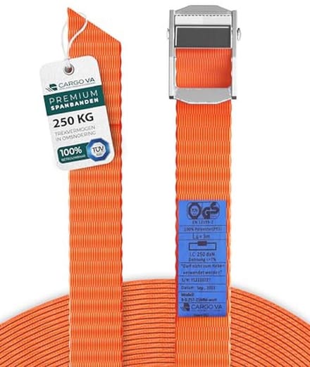 Spanband met Rateltop - Set van 6, 25 mm x 2 m, 250 kg Breeksterkte, Oranje