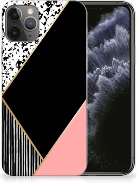 Apple iPhone 11 Pro TPU Hoesje Zwart Roze Vormen