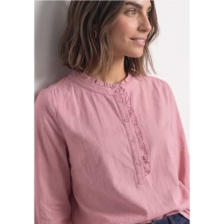 Corduroyblouse met lange mouwen en ruches