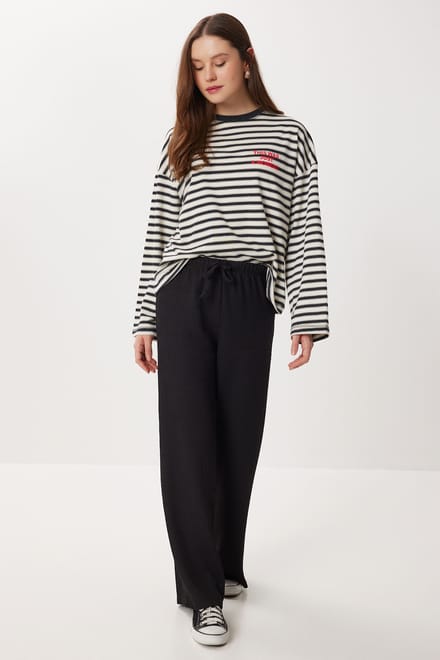Hoge Taille Geweven Wijde Broek