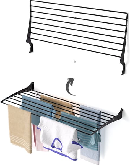 Foxydry Fold 116 cm black wasdroogrek wandmontage clicksysteem - 116 x 50 x 10 cm