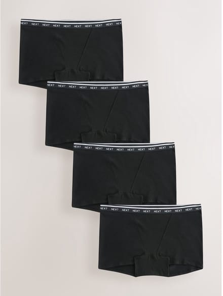 Next - Dames - Set van 4 katoenen boyshorts met logo - Zwart