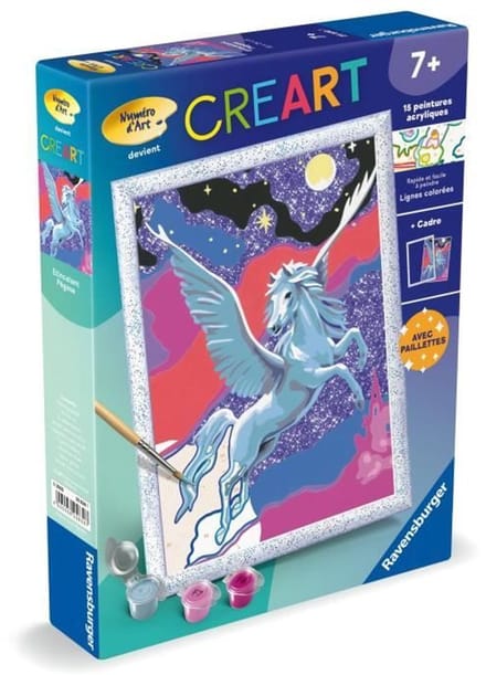 CreArt Kids 18x24cm Sparkling Pegasus, Schilderen op nummer Kit, Art Numbers, Leeftijd 7+, 25830, Ravensburger