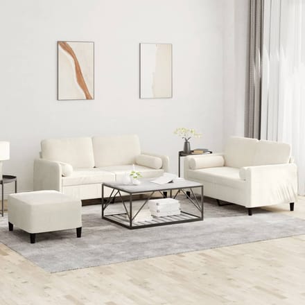 vidaXL - 3-delige - Loungeset - met - kussens - fluweel - crèmekleurig