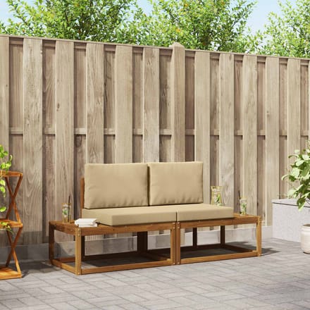 vidaXL - Buiten - bank - set - 2 - st - Naturel - Massief - Acacia - Hout - en - Polyester