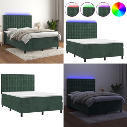 vidaXL - Boxspring - met - matras - fluweel - donkergroen - 140x190 - cm