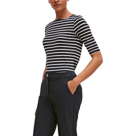 Dames T-shirt met vierkante hals van gestreepte viscose COMMA