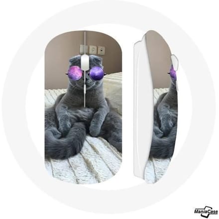 Souris Sans Fil Chat avec Lunettes de vue violettes