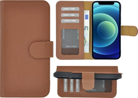Hoesje Geschikt voor iPhone 13 - Bookcase - Portemonnee Hoes Echt leer Wallet case Bruin